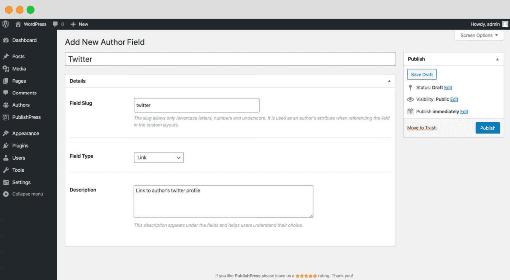 Custom Fields for Authors