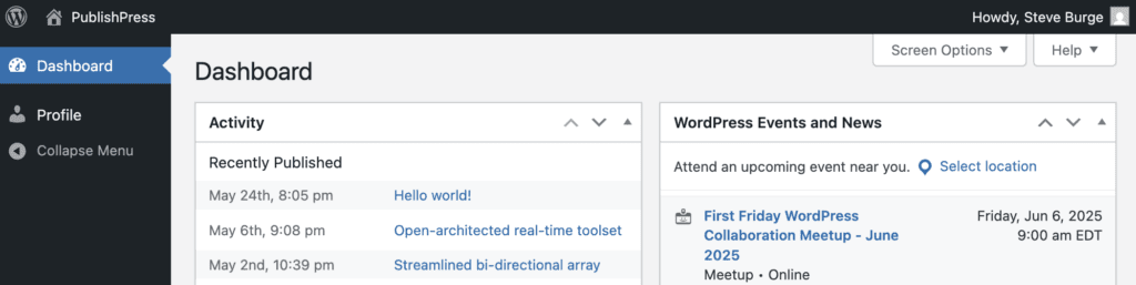 options in WordPress toolbar for Subscribers