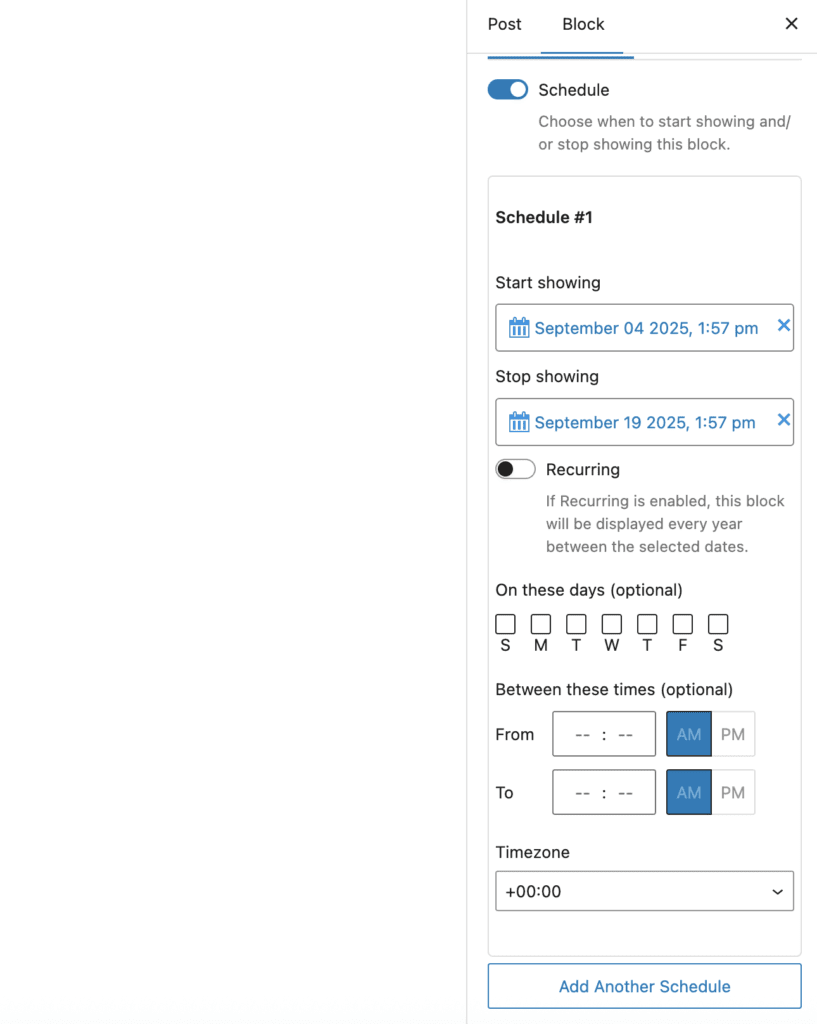 Block Control Schedule