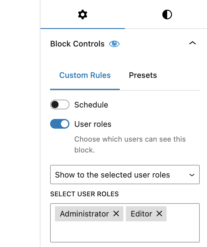 Show to the selected user roles