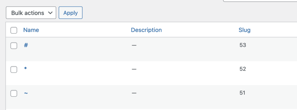 Characters in WordPress terms