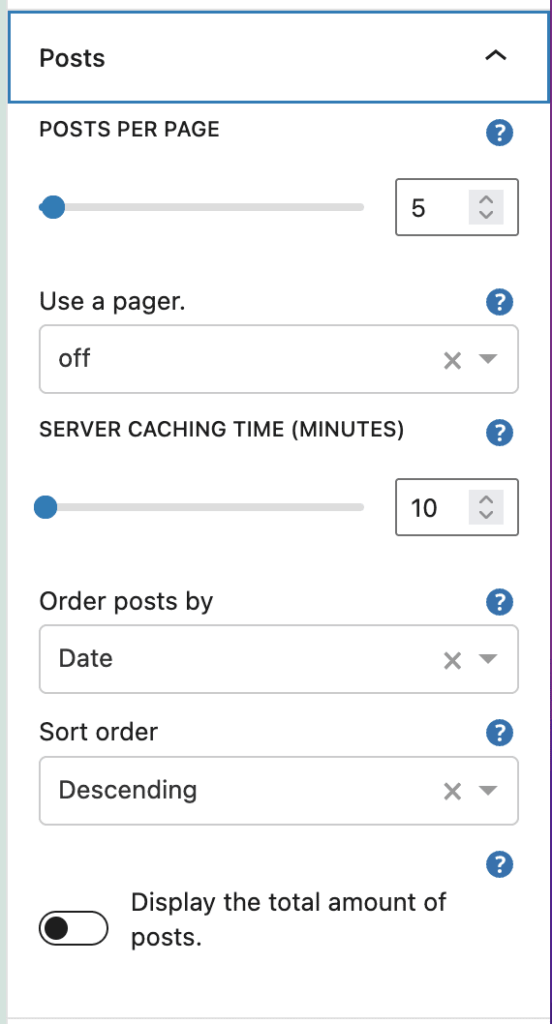 Settings for Post List block