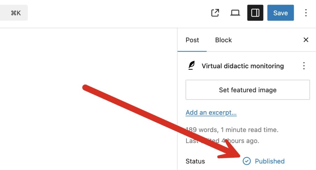 Published link in WordPress post