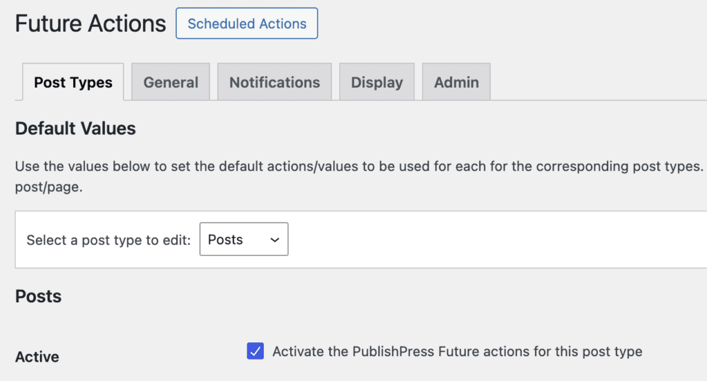 Enable the Future Actions box