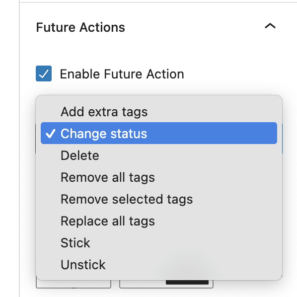 Future Actions Dropdown