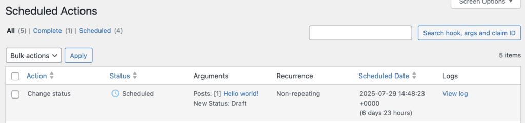 Future scheduled action
