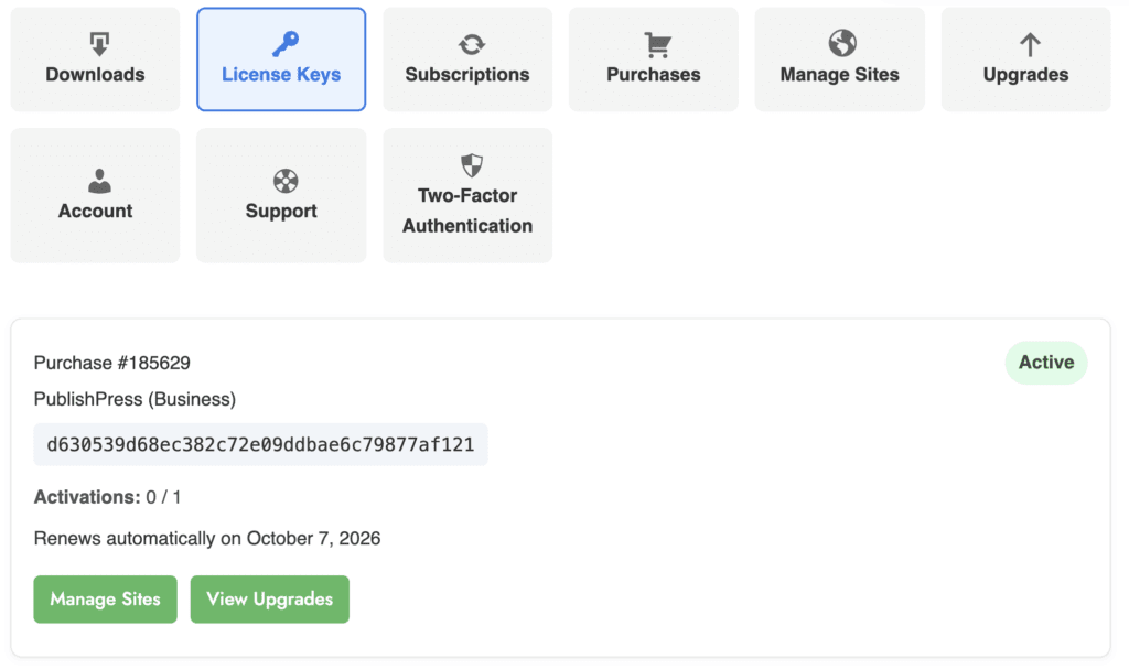 PublishPress License keys