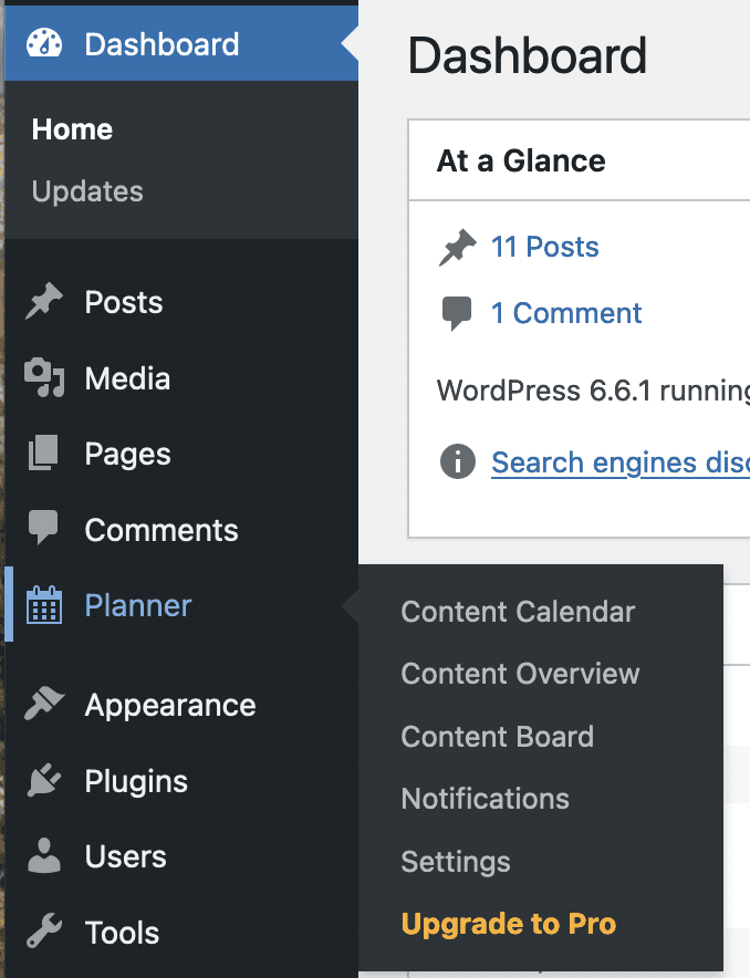 PublishPress Planner menu