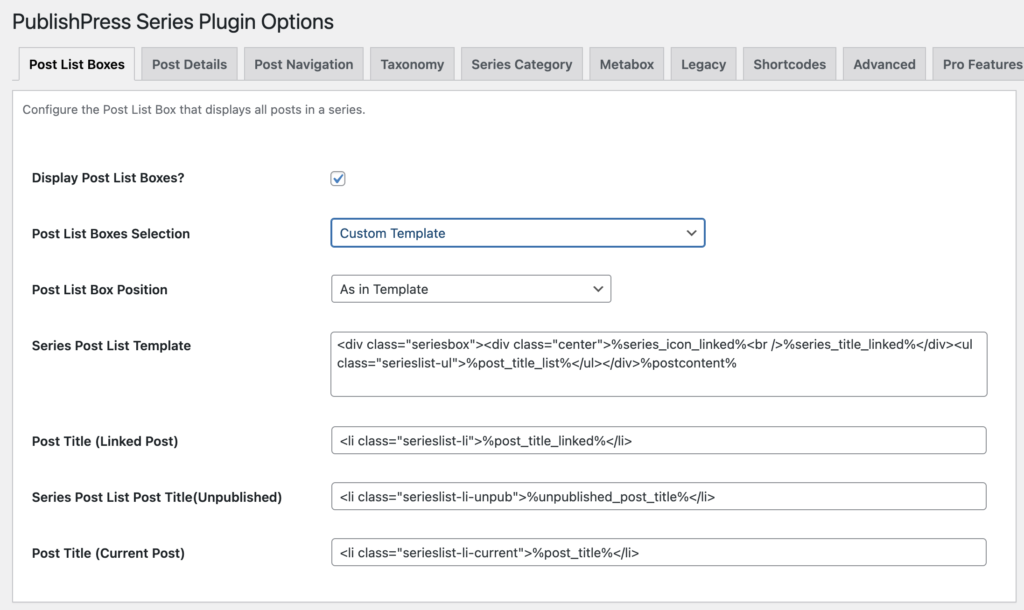 Post List Boxes tokens