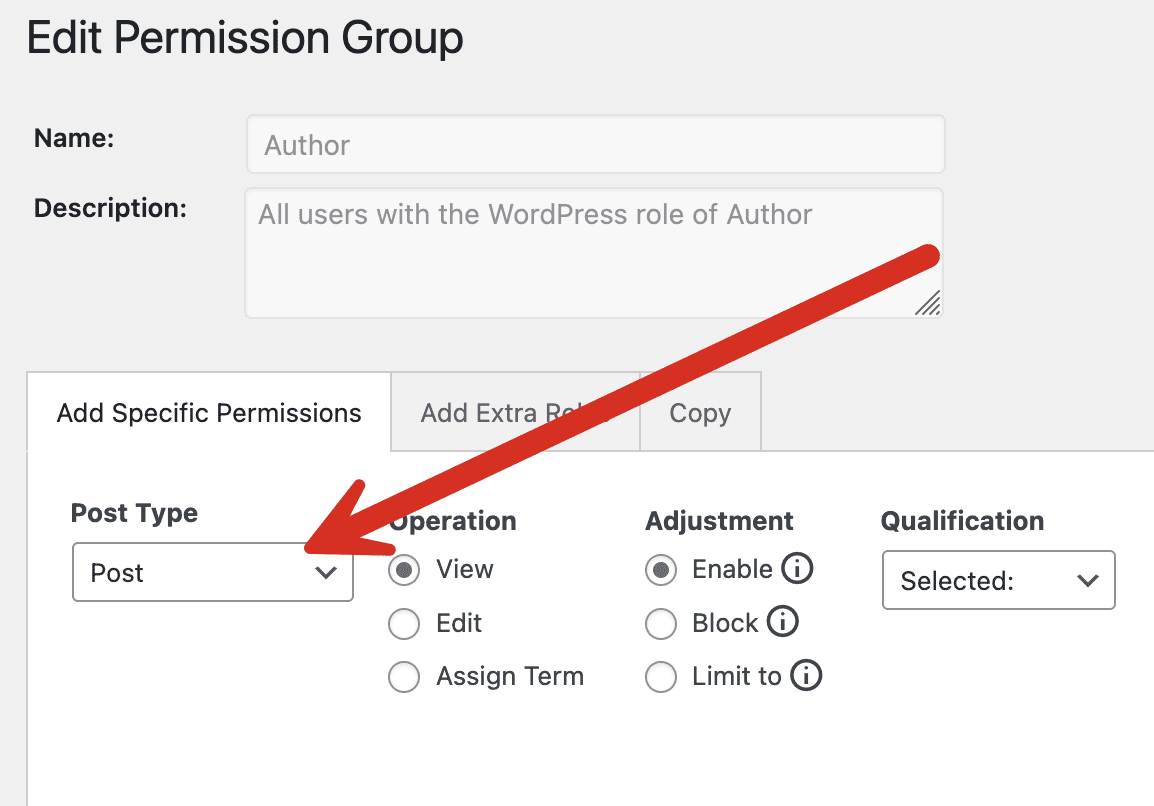 Post type to edit in Permissions