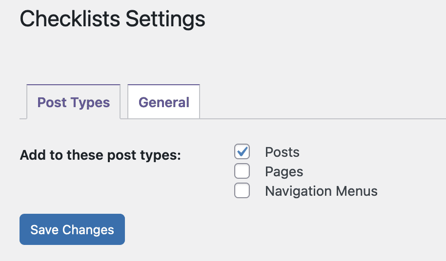 Post Types settings