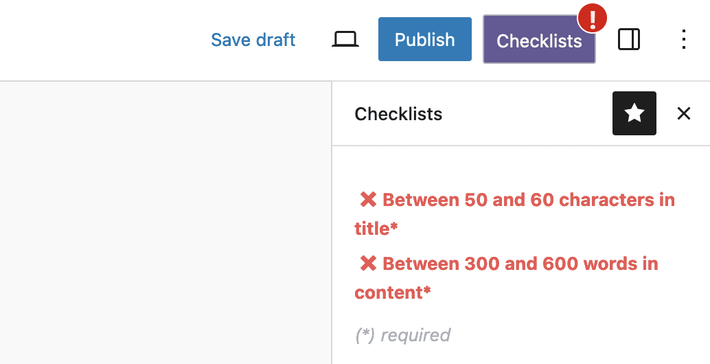 Checklists not ready to publish