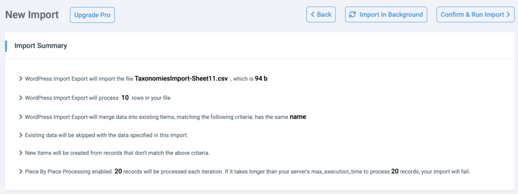 Confirm your taxonomy import