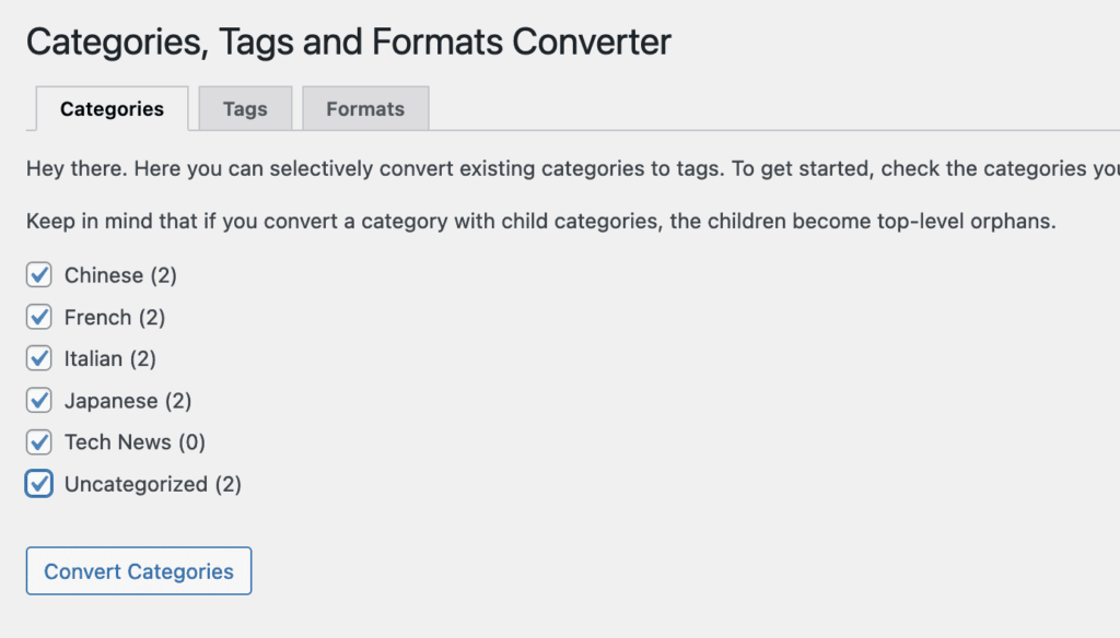 Categories to Tags Convertor plugin