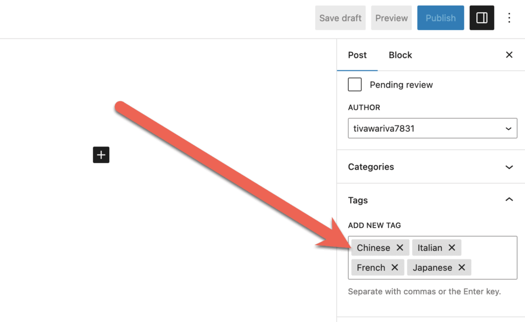 New default WordPress tags