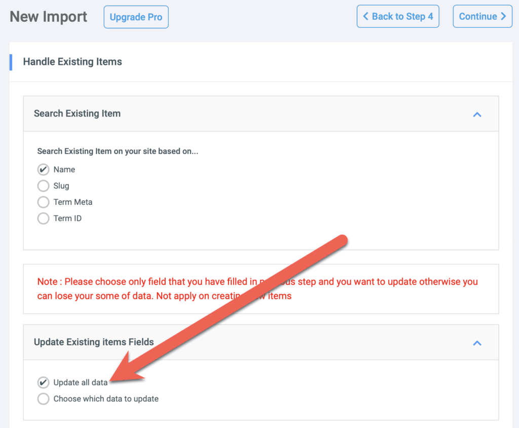 Update data for taxonomy import