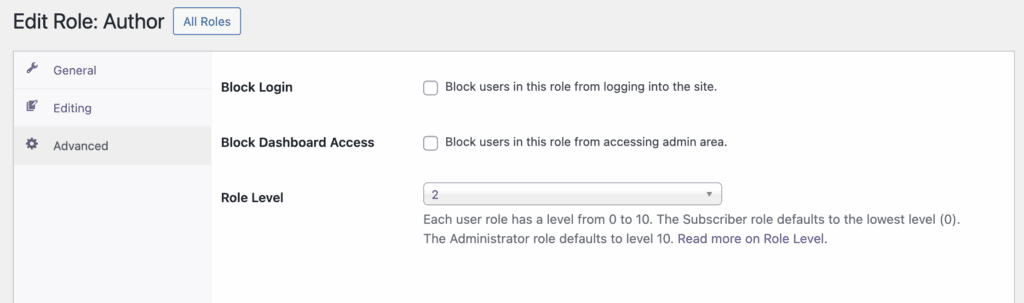 User role level change