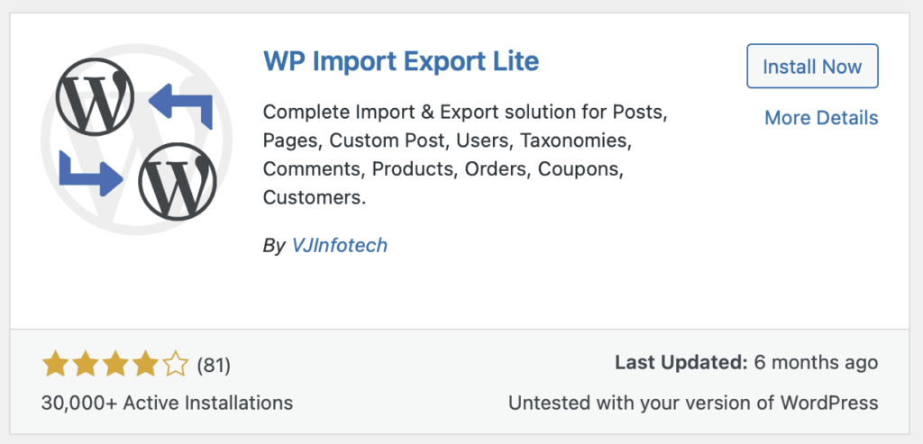 Install the "WP Import Export Lite" plugin