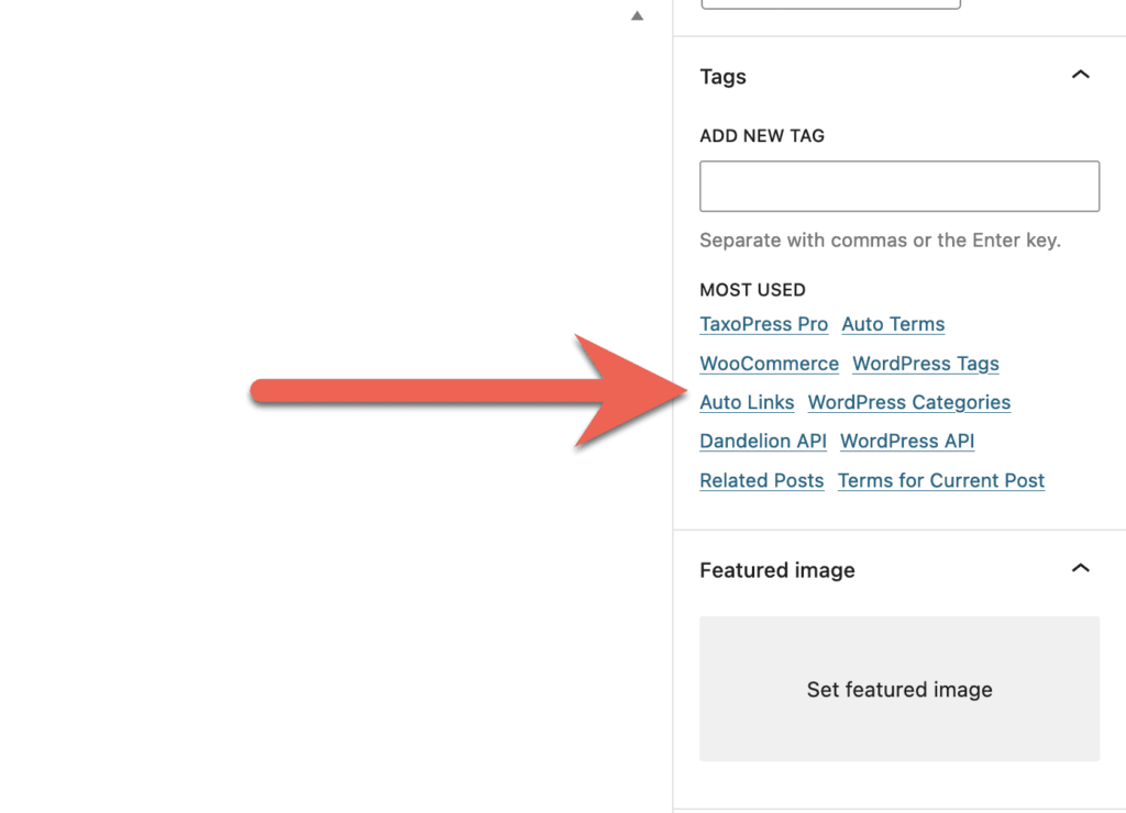 Most Used Tags box in the Gutenberg Editor