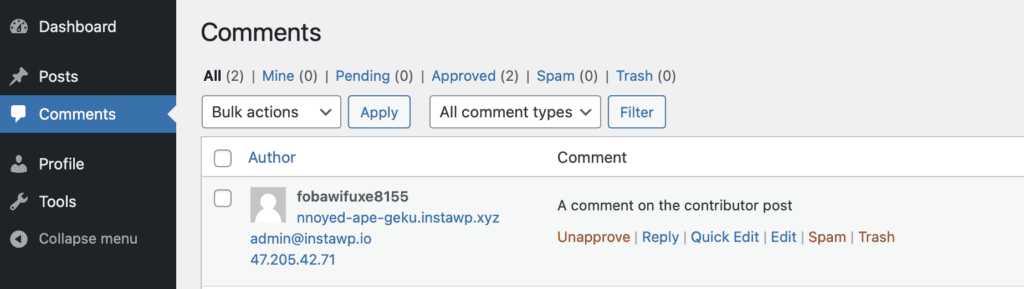 Control Access to the Comments Screen