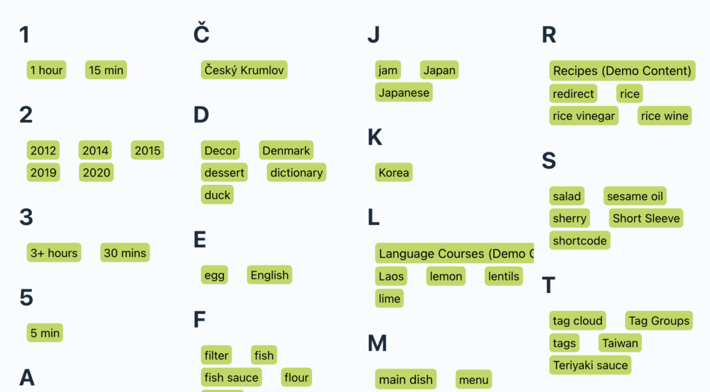 A green color scheme in Tag Groups plugin