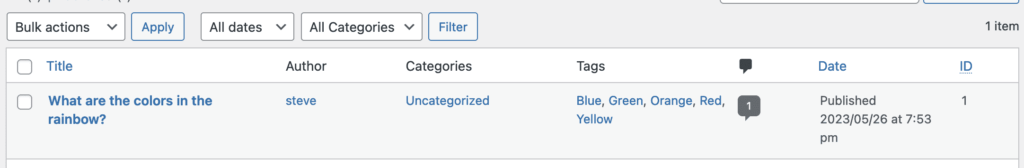 WordPress posts with the ID