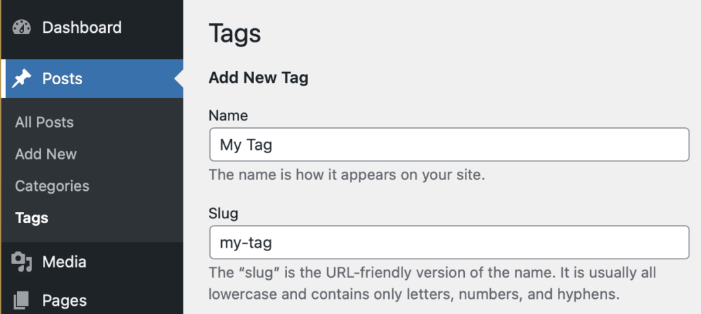 The Tag slug option in WordPress