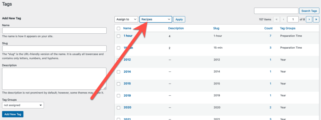 Filters on the Tags screen