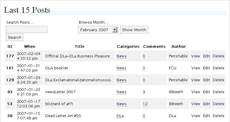 WordPress 2.3 Posts screen with ID