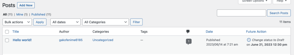 PublishPress Future posts screen
