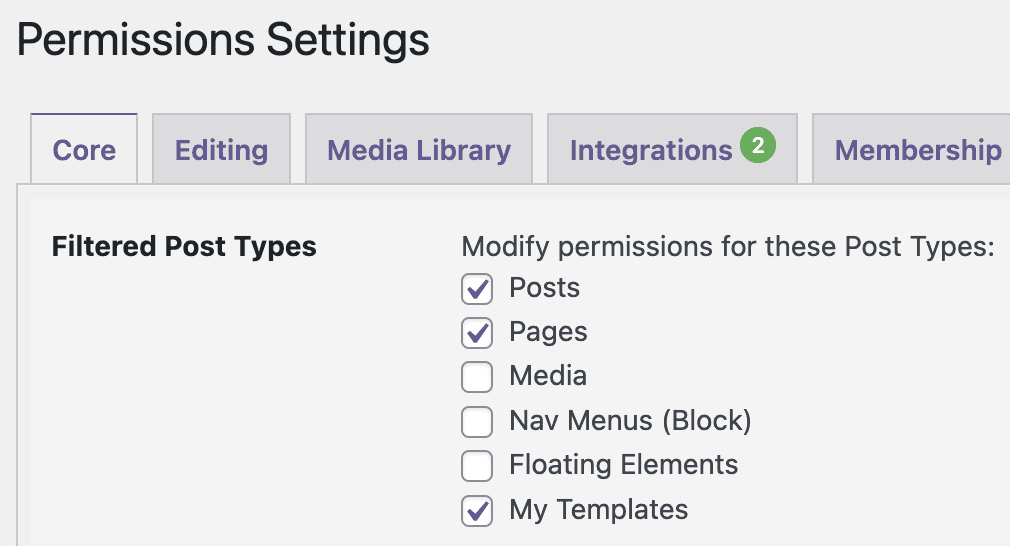 My templates in Elementor and the Permissions plugin