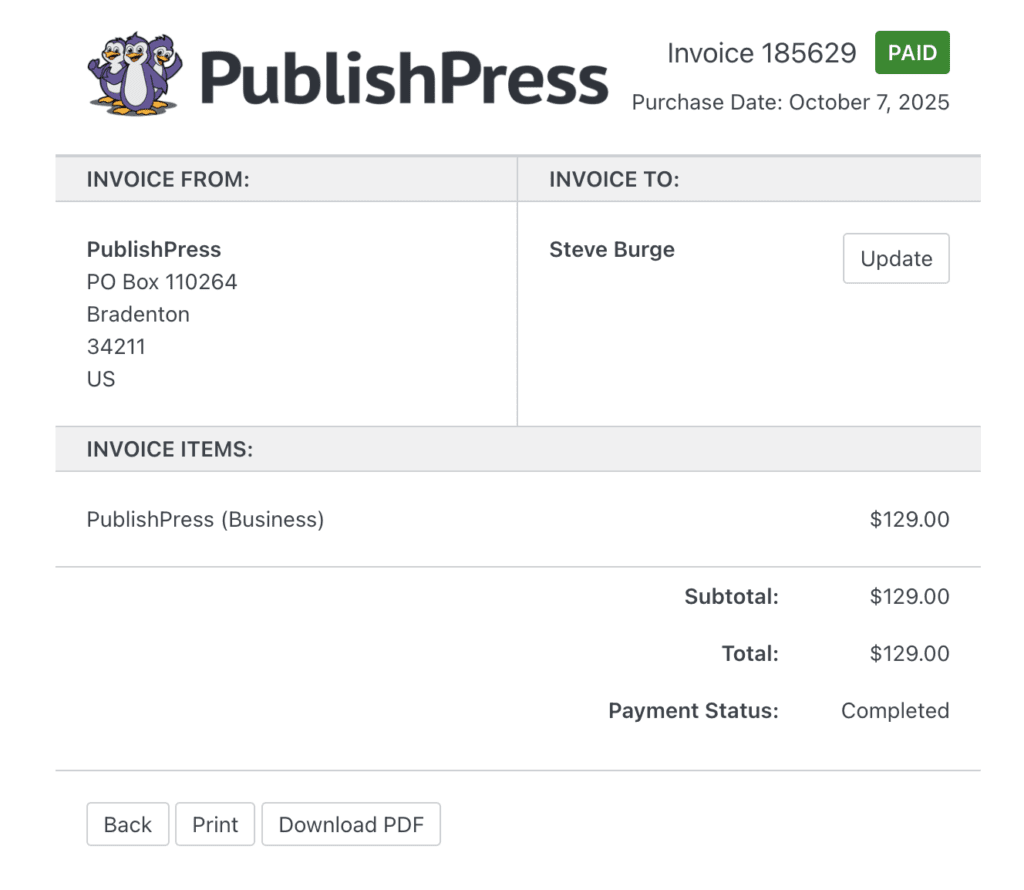 PublishPress invoice