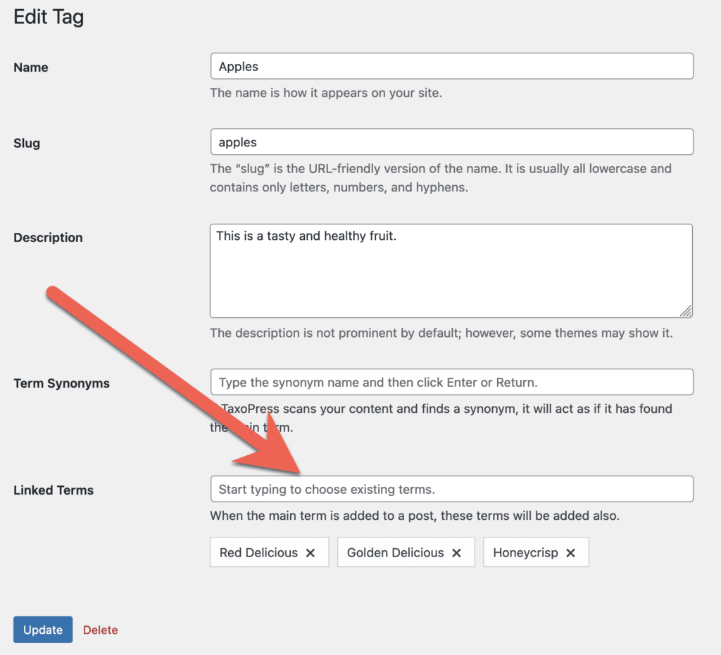 Linked Terms in TaxoPress