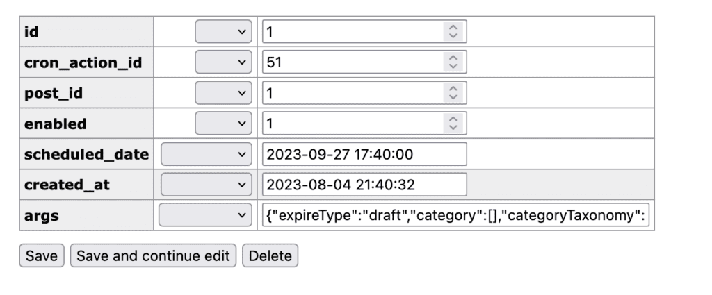 Database table entry for PublishPress Future