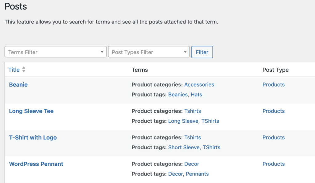WooCommerce products on Posts screen