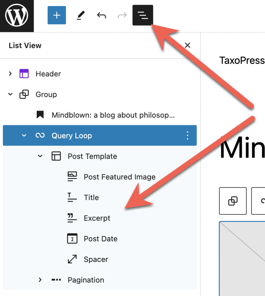 Site Editor redesign taxonomy layout
