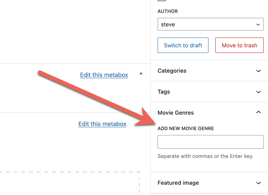 New taxonomy term metabox in WordPress.