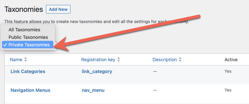 Choosing Private Taxonomies in WordPress