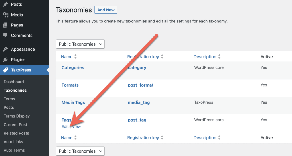 Editing a Public taxonomy in WordPress