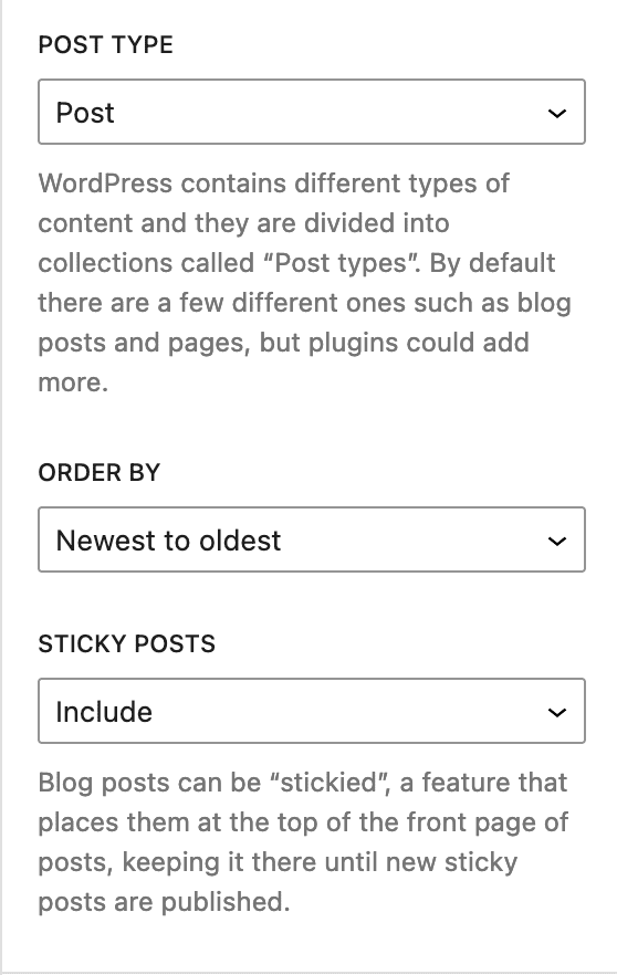 Post type choice in WordPress Site Editor