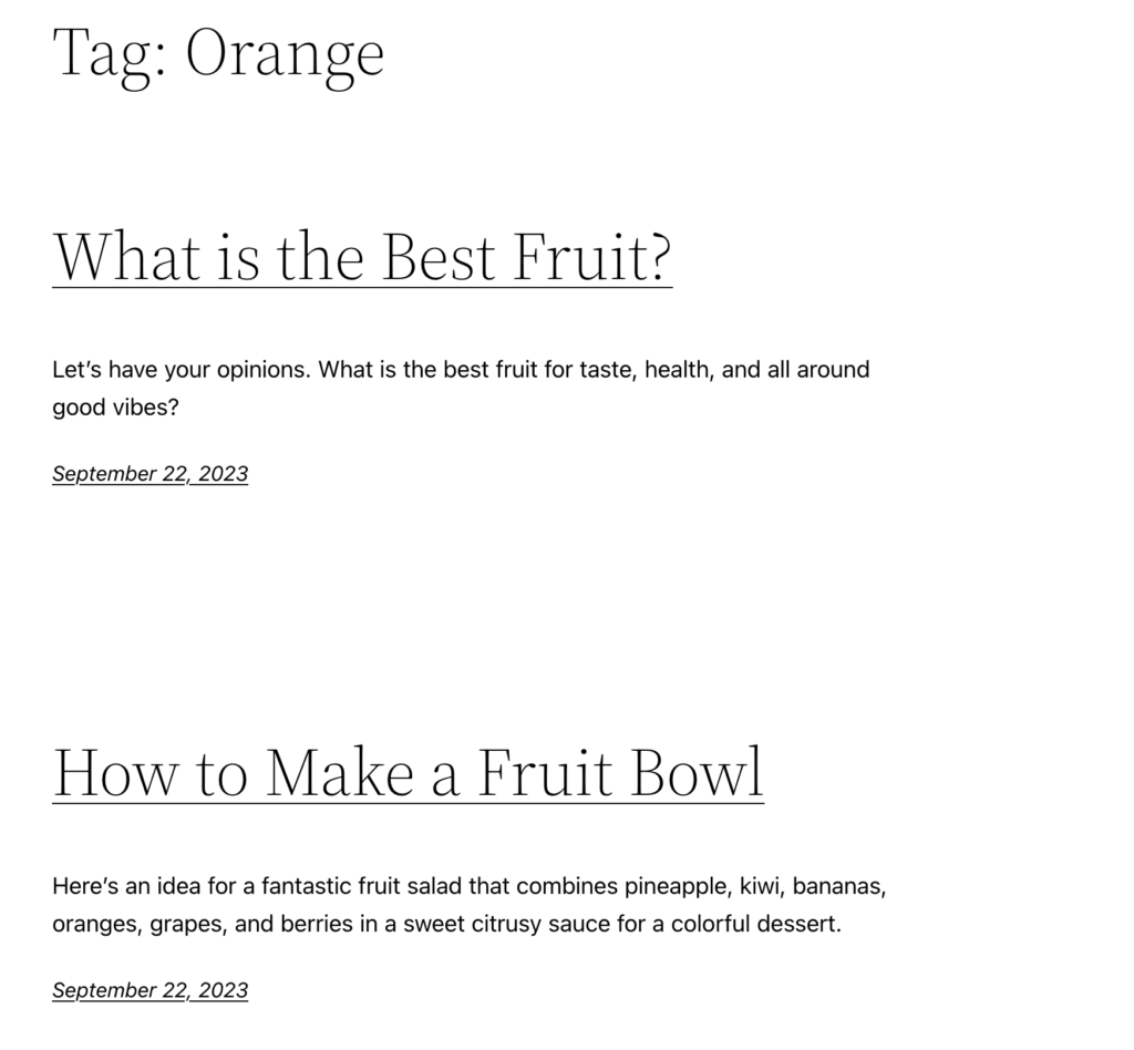 WordPress tag archive page example