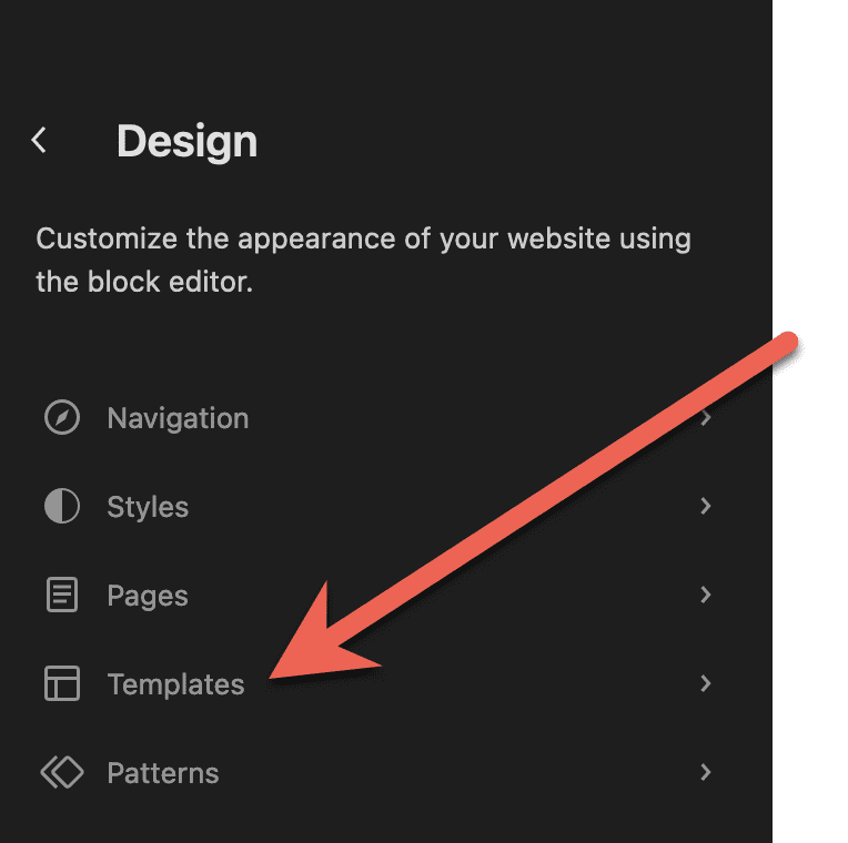 Templates link in the WordPress Site Editor