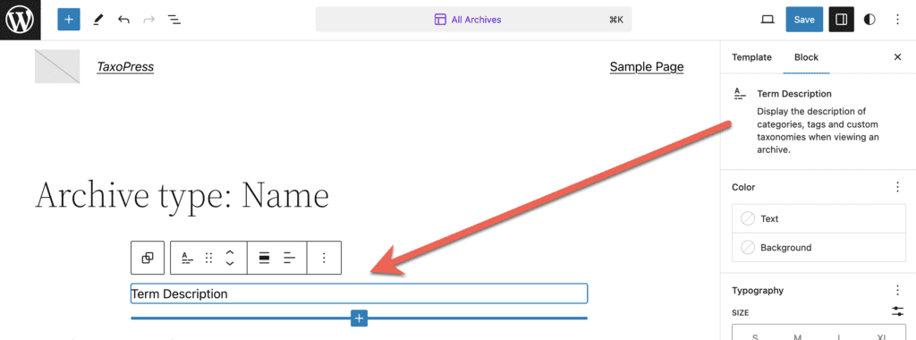 Term description added to Site Editor