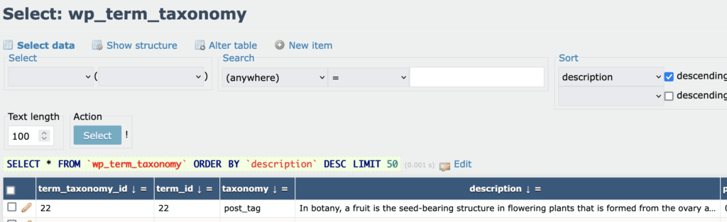 WordPress term taxonomy in the database