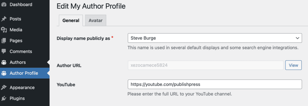 Author Field for YouTube