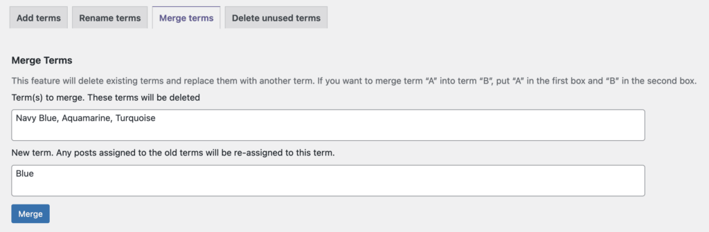 Merge terms in WordPress
