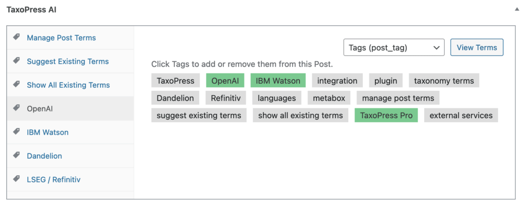 OpenAI term suggestions
