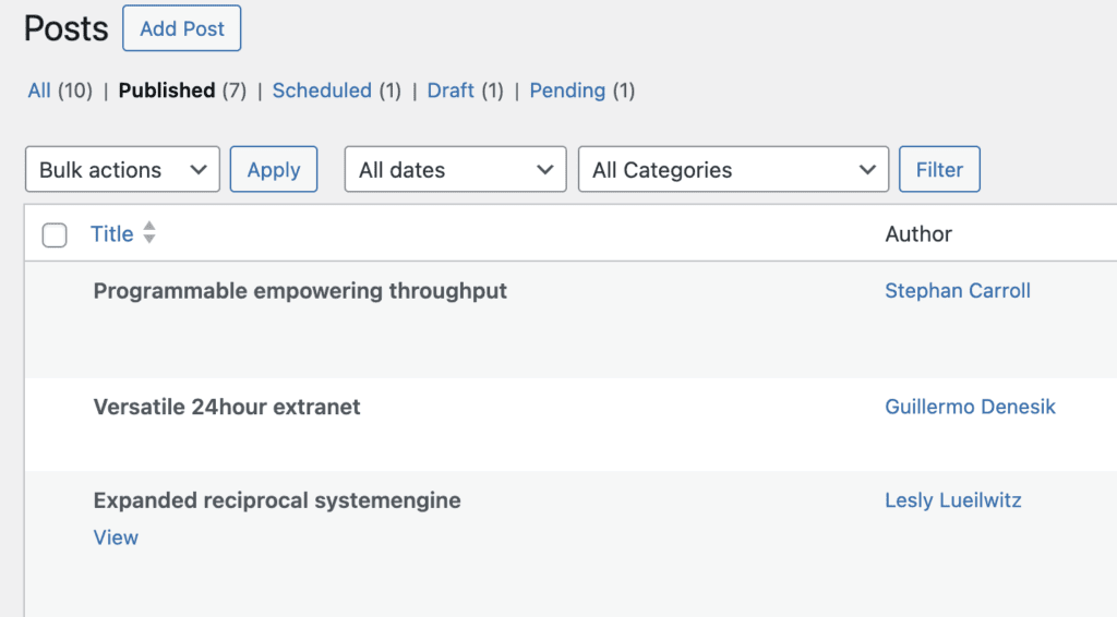 Authors posts in the WordPress dashboard