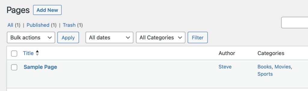 Categories added to WordPress Pages