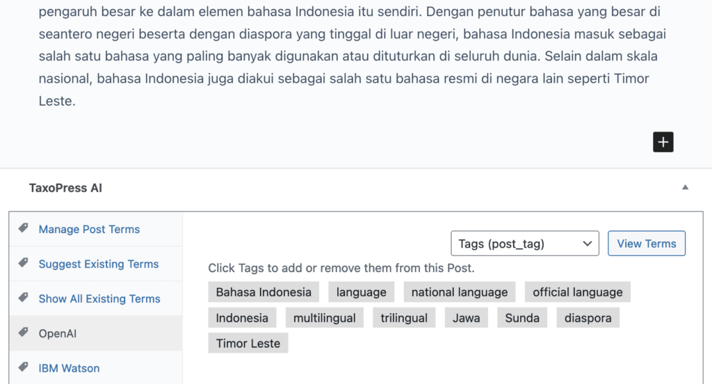 OpenAI's scan of Wikipedia's article on Bahasa Indonesian